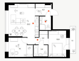 Планировка двухкомнатной(квартира) площадью 59.6 квадратных метров в “ЖК Плеханова 11”