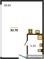 Планировка студии(апартаменты) площадью 33.7 квадратных метров в “ЖК КларНет”