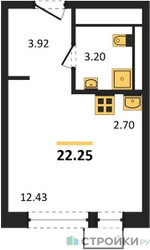 Планировка студии(квартира) площадью 22.25 квадратных метров в ЖК “ЖК Квартал Ивакино”