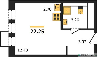 Планировка студии(квартира) площадью 22.25 квадратных метров в ЖК “ЖК Квартал Ивакино”