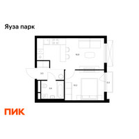 Планировка однокомнатной(квартира) площадью 34.3 квадратных метров в “ЖК Яуза Парк (Мытищи)”