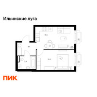 Планировка однокомнатной(квартира) площадью 37.3 квадратных метров в “ЖК Ильинские луга”