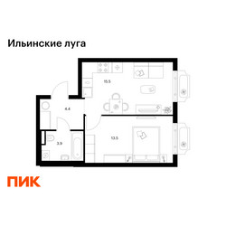 Планировка однокомнатной(квартира) площадью 37.3 квадратных метров в ЖК “ЖК Ильинские луга”