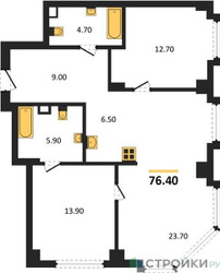 Планировка двухкомнатной(квартира) площадью 76.4 квадратных метров в ЖК “ЖК АУРА”