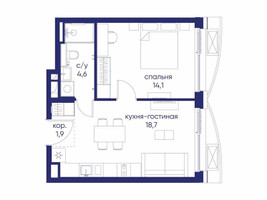 Планировка однокомнатной(квартира) площадью 39.32 квадратных метров в “ЖК Остров”