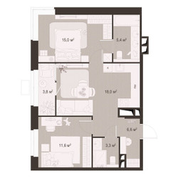 Планировка двухкомнатной(квартира) площадью 63.7 квадратных метров в ЖК “ЖК Гранд Комфорт”