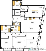 Планировка 4+ комнатной(квартира) площадью 113.7 квадратных метров в “ЖК Sydney City (Сидней Сити)”