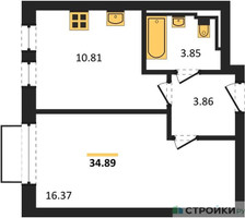 Планировка однокомнатной(квартира) площадью 34.89 квадратных метров в “ЖК Рублевский Квартал”