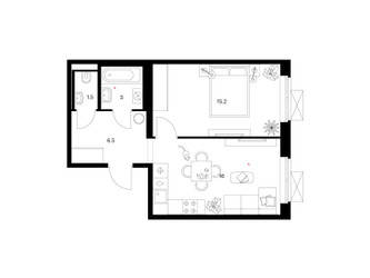 Планировка однокомнатной(квартира) площадью 42.2 квадратных метров в ЖК “ЖК Люблинский парк”