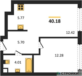 Планировка однокомнатной(квартира) площадью 40.18 квадратных метров в ЖК “ЖК TATE (Тэйт)”