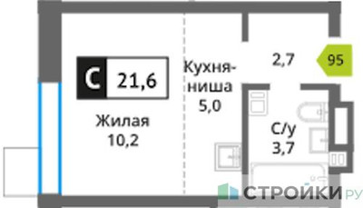 Планировка студии(квартира) площадью 21.6 квадратных метров в ЖК “ЖК Никольский квартал Отрада”