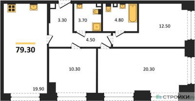 Планировка двухкомнатной(квартира) площадью 79.3 квадратных метров в ЖК “ЖК Shagal (Шагал)”