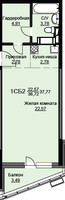 Планировка студии(квартира) площадью 38 квадратных метров в “ЖК Соболевка”