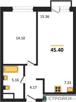 Планировка однокомнатной(квартира) площадью 45.4 квадратных метров в “ЖК УНО Соколиная гора”