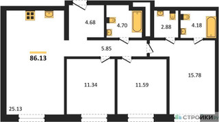 Планировка трехкомнатной(квартира) площадью 86.13 квадратных метров в “ЖК Forst (Форст)”
