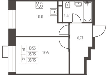 Планировка однокомнатной(квартира) площадью 35.8 квадратных метров в ЖК “ЖК Новая Ивантеевка”