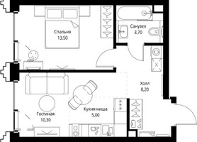 Планировка однокомнатной(квартира) площадью 41.1 квадратных метров в “ЖК СЕТ”
