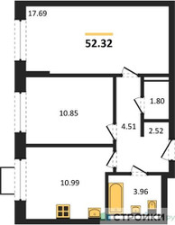 Планировка двухкомнатной(квартира) площадью 52.32 квадратных метров в ЖК “ЖК Квартал Западный”