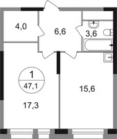Планировка однокомнатной(квартира) площадью 47.1 квадратных метров в “ЖК Первый Московский”