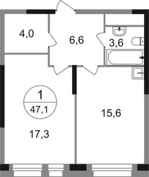 Планировка однокомнатной(квартира) площадью 47.1 квадратных метров в ЖК “ЖК Первый Московский”