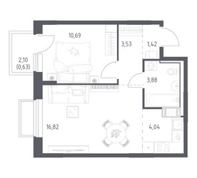 Планировка однокомнатной(квартира) площадью 41.01 квадратных метров в ЖК “ЖК Томилино Парк”
