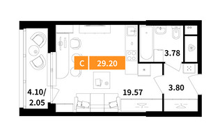 Планировка студии(квартира) площадью 29.2 квадратных метров в “ЖК Планерный Квартал”