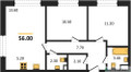 Планировка двухкомнатной(квартира) площадью 56 квадратных метров в “Жилые кварталы Белый Град”