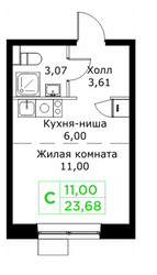 Планировка студии(квартира) площадью 23.68 квадратных метров в ЖК “ЖК КИТ 2”