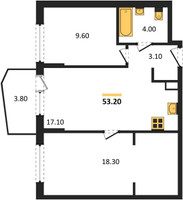 Планировка двухкомнатной(квартира) площадью 53.2 квадратных метров в “ЖК "Коллекция"”