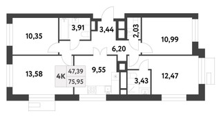 Планировка 4+ комнатной(квартира) площадью 75.94 квадратных метров в “ЖК Smart Garden (Смарт Гарден)”