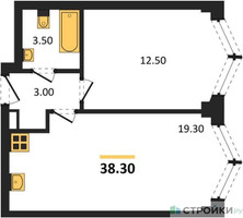Планировка однокомнатной(квартира) площадью 38.3 квадратных метров в “ЖК ЗИЛАРТ”
