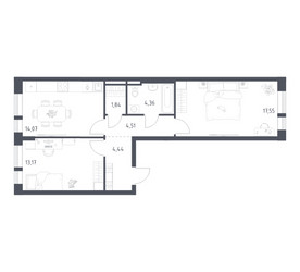 Планировка двухкомнатной(квартира) площадью 59.94 квадратных метров в ЖК “ЖК Квартал Авиаторов”