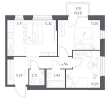 Планировка двухкомнатной(квартира) площадью 53.72 квадратных метров в “ЖК Новое Внуково”