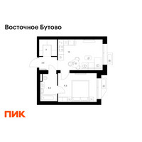 Планировка однокомнатной(квартира) площадью 35 квадратных метров в “ЖК Восточное Бутово”