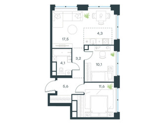 Планировка трехкомнатной(квартира) площадью 56.4 квадратных метров в ЖК “ЖК Level Звенигородская”