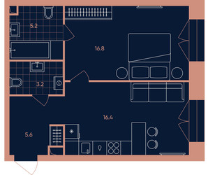 Планировка двухкомнатной(квартира) площадью 47.5 квадратных метров в ЖК “Квартал Эра”
