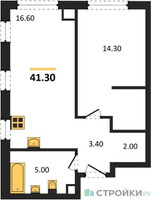 Планировка однокомнатной(квартира) площадью 41.3 квадратных метров в “ЖК Соколинн Парк”