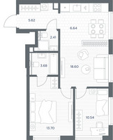 Планировка двухкомнатной(квартира) площадью 61.19 квадратных метров в “ЖК TATE (Тэйт)”
