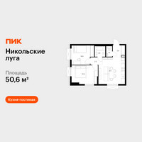 Планировка двухкомнатной(квартира) площадью 50.6 квадратных метров в “ЖК Никольские луга”