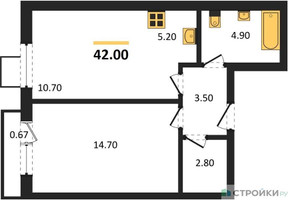 Планировка однокомнатной(квартира) площадью 42 квадратных метров в “ЖК Skolkovo ONE (Сколково Уан)”