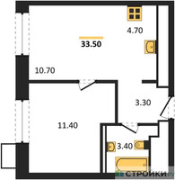 Планировка однокомнатной(апартаменты) площадью 33.5 квадратных метров в “ЖК Верейская 41”