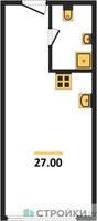 Планировка студии(апартаменты) площадью 27 квадратных метров в “ЖК Nametkin Tower (Наметкин Тауэр)”