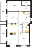 Планировка трехкомнатной(квартира) площадью 110.3 квадратных метров в “ЖК Квартал Метроном”