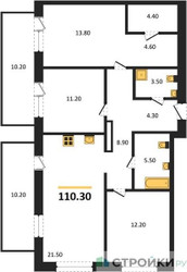 Планировка трехкомнатной(квартира) площадью 110.3 квадратных метров в ЖК “ЖК Квартал Метроном”