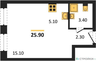 Планировка студии(квартира) площадью 25.9 квадратных метров в “ЖК Skolkovo ONE (Сколково Уан)”