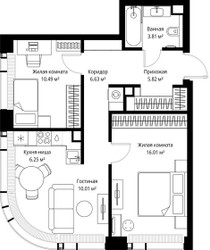 Планировка двухкомнатной(квартира) площадью 59.02 квадратных метров в ЖК “ЖК Веер”