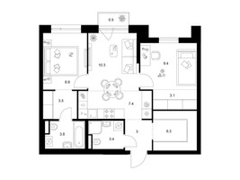 Планировка двухкомнатной(квартира) площадью 59.6 квадратных метров в “ЖК Лосиноостровский парк”