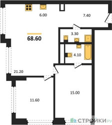 Планировка двухкомнатной(квартира) площадью 68.6 квадратных метров в ЖК “ЖК Мангазея в Богородском”