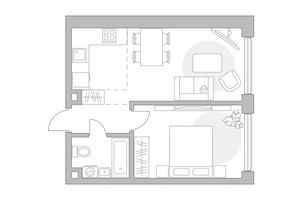 Планировка однокомнатной(квартира) площадью 43.69 квадратных метров в “ЖК Мневники от Гранель”