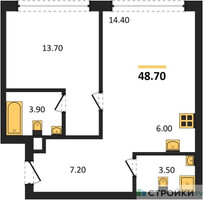Планировка однокомнатной(квартира) площадью 48.7 квадратных метров в “ЖК Мангазея в Богородском”